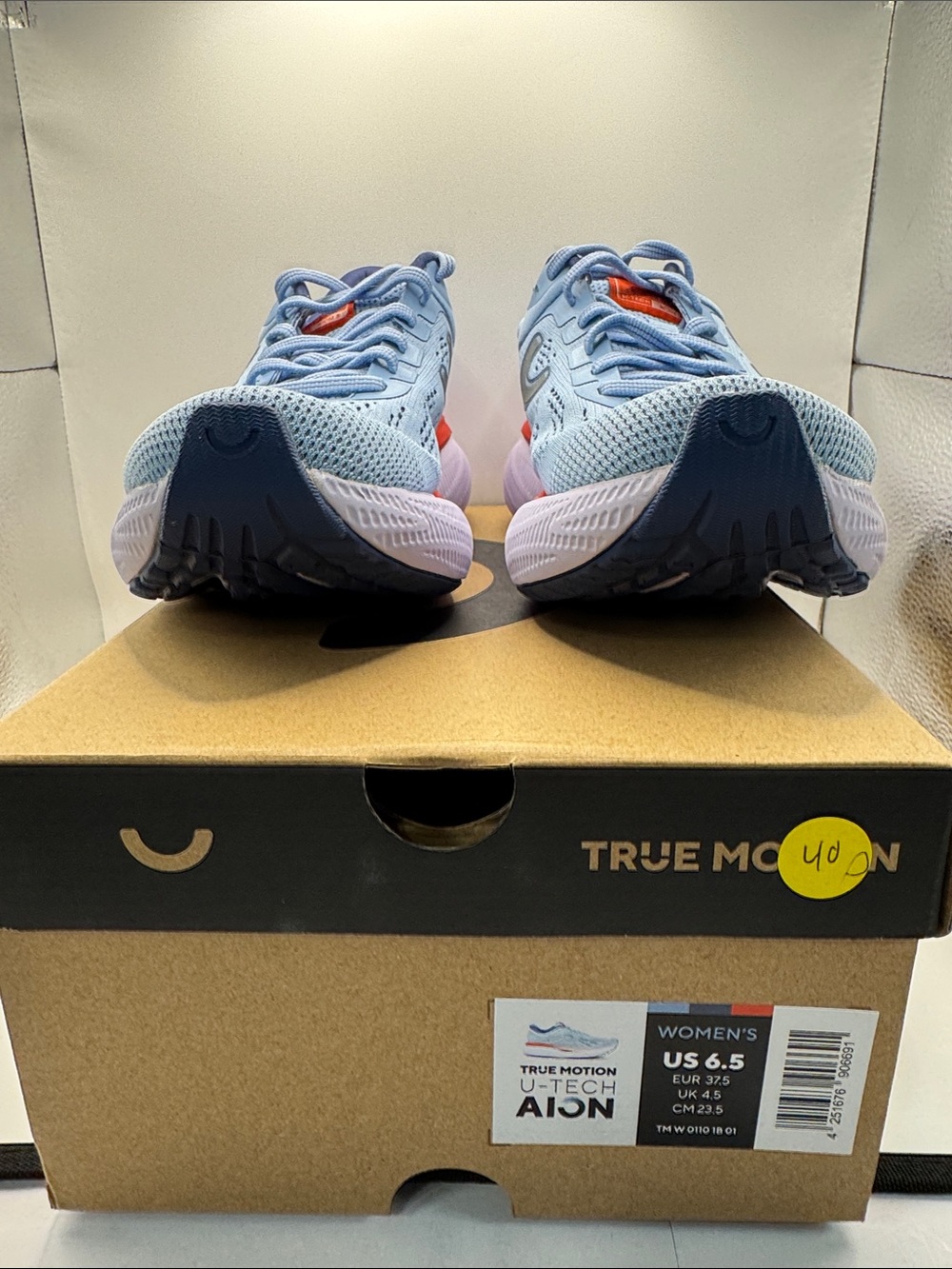 True Motion Women's Running Shoes - Light Blue with Navy & Coral Accents